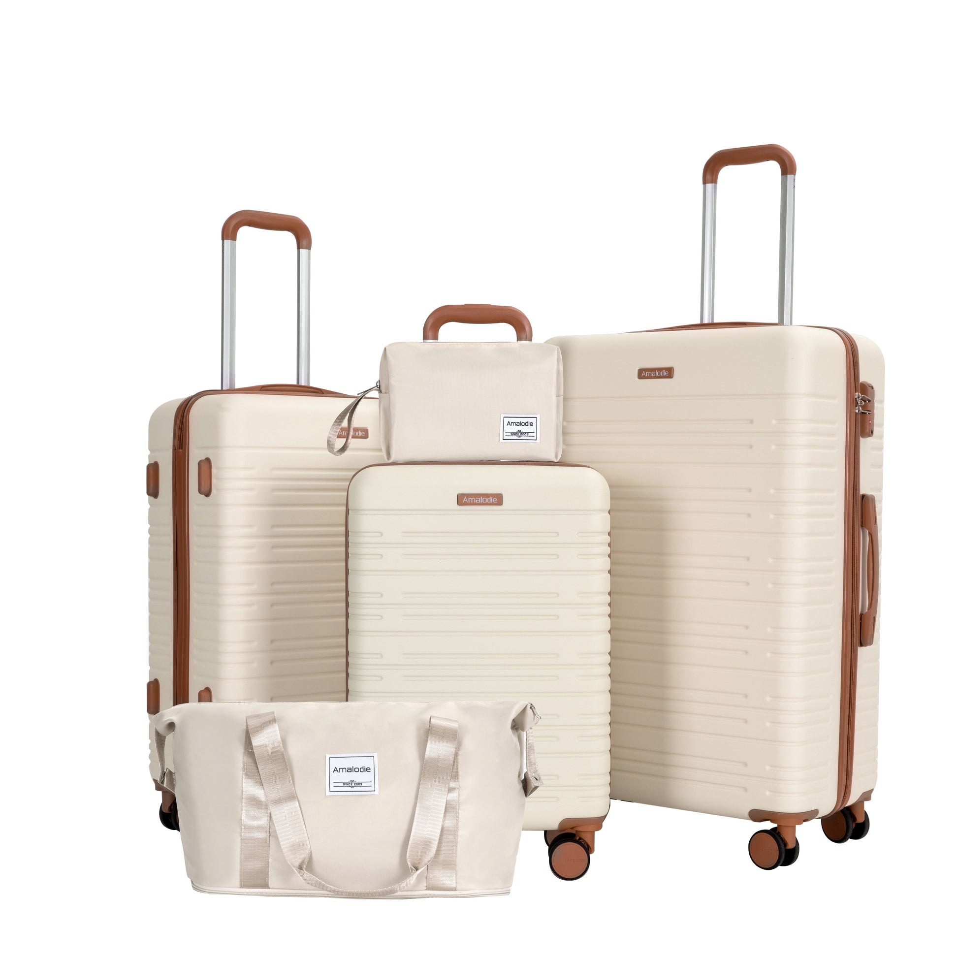 5-Piece Set (20"24"28 +a travel bag and a toiletry bag),Hard Case Spinner Wheels ABS Luggage Sets with TSA Lock Carry On Suitcase Luggage Durable Suitcase Color Matching CREAM WHITE image 1