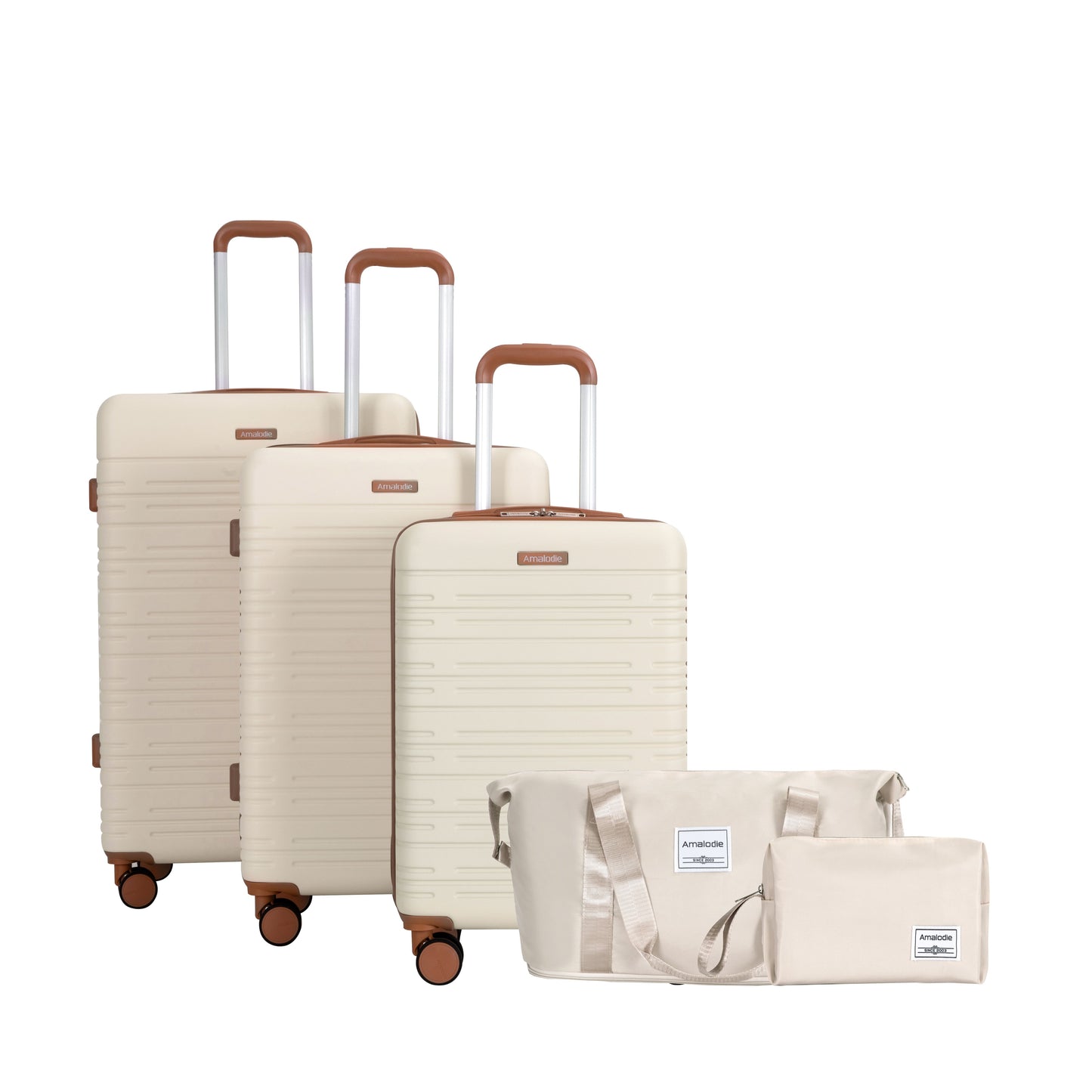 5-Piece Set (20"24"28 +a travel bag and a toiletry bag),Hard Case Spinner Wheels ABS Luggage Sets with TSA Lock Carry On Suitcase Luggage Durable Suitcase Color Matching CREAM WHITE image 2
