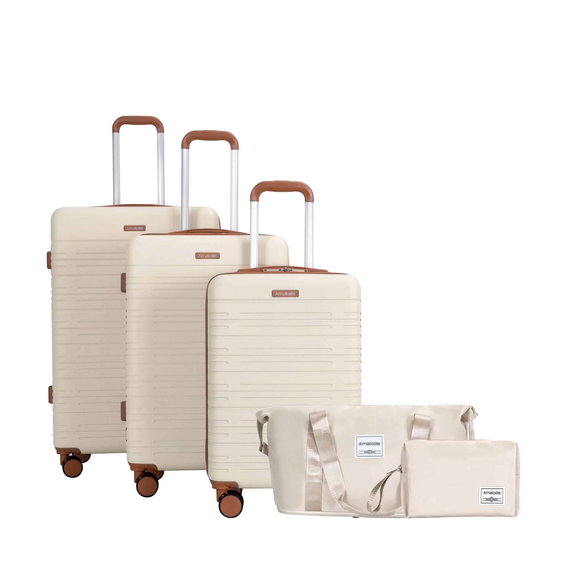 5-Piece Set (20"24"28 +a travel bag and a toiletry bag),Hard Case Spinner Wheels ABS Luggage Sets with TSA Lock Carry On Suitcase Luggage Durable Suitcase Color Matching CREAM WHITE image 2