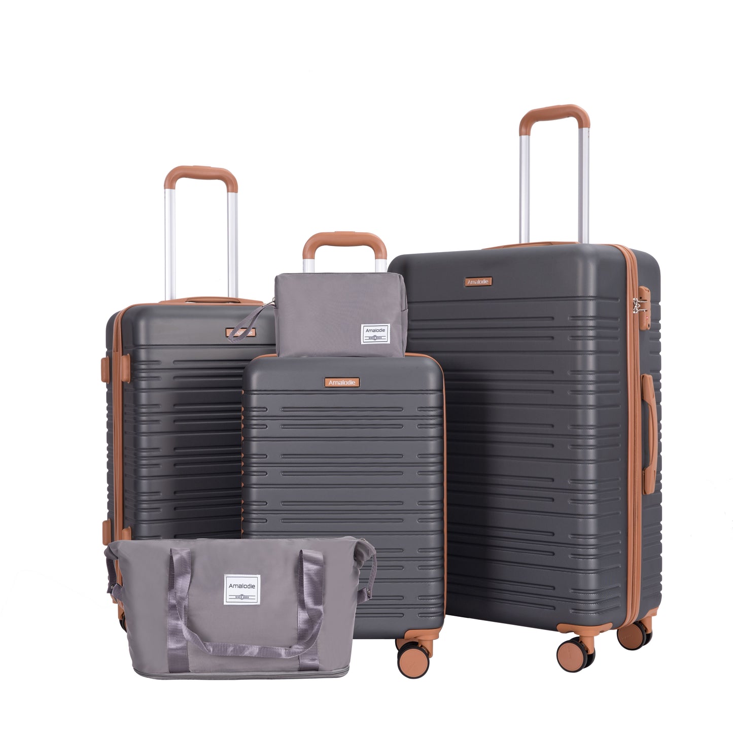 5-Piece Set (20"24"28 +a travel bag and a toiletry bag),Hard Case Spinner Wheels ABS Luggage Sets with TSA Lock Carry On Suitcase Luggage Durable Suitcase Color Matching GRAY image 1