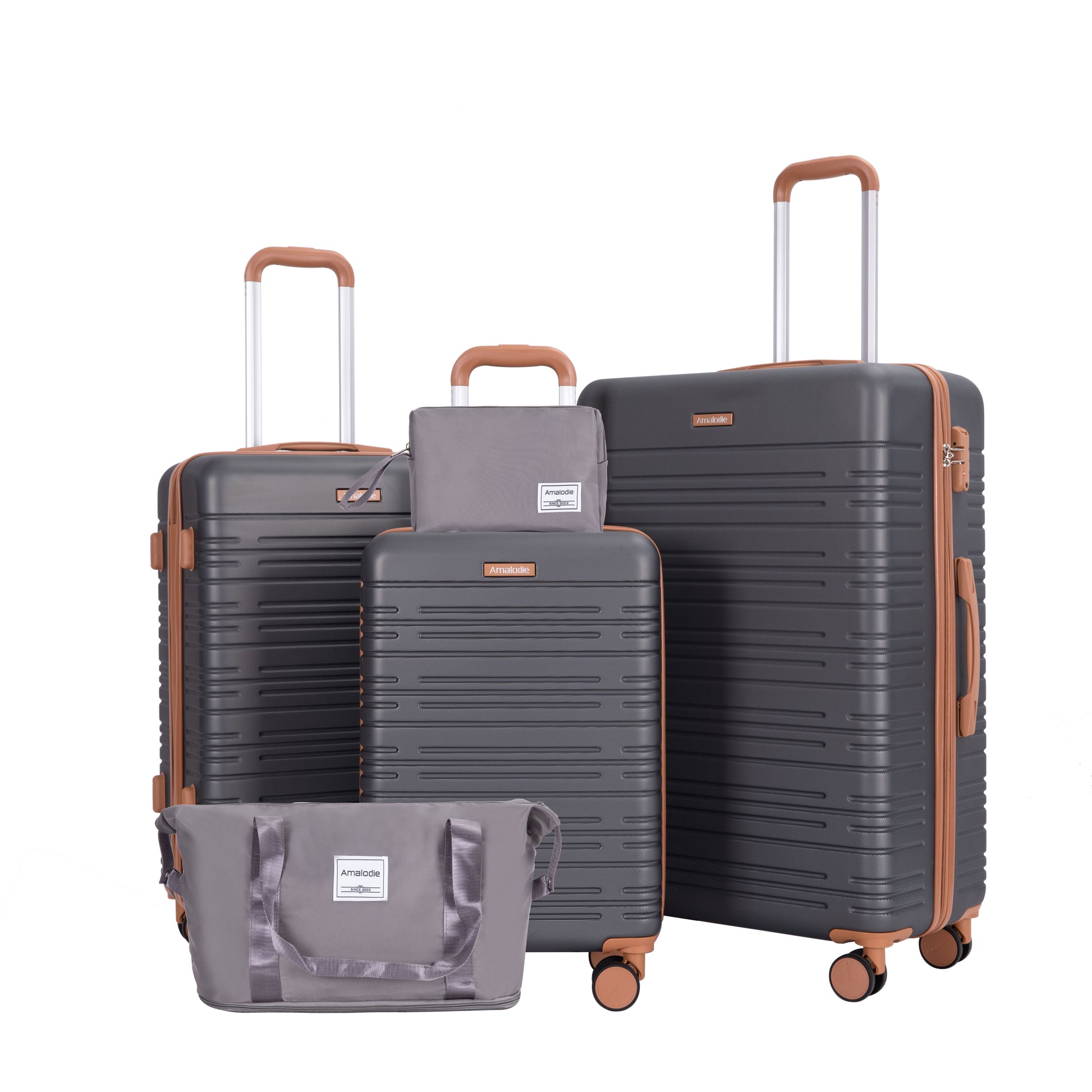 5-Piece Set (20"24"28 +a travel bag and a toiletry bag),Hard Case Spinner Wheels ABS Luggage Sets with TSA Lock Carry On Suitcase Luggage Durable Suitcase Color Matching GRAY image 1