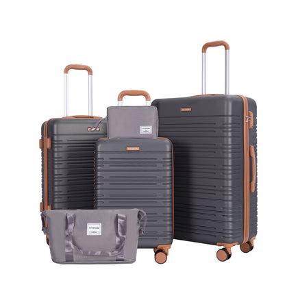 5-Piece Set (20"24"28 +a travel bag and a toiletry bag),Hard Case Spinner Wheels ABS Luggage Sets with TSA Lock Carry On Suitcase Luggage Durable Suitcase Color Matching GRAY image 1