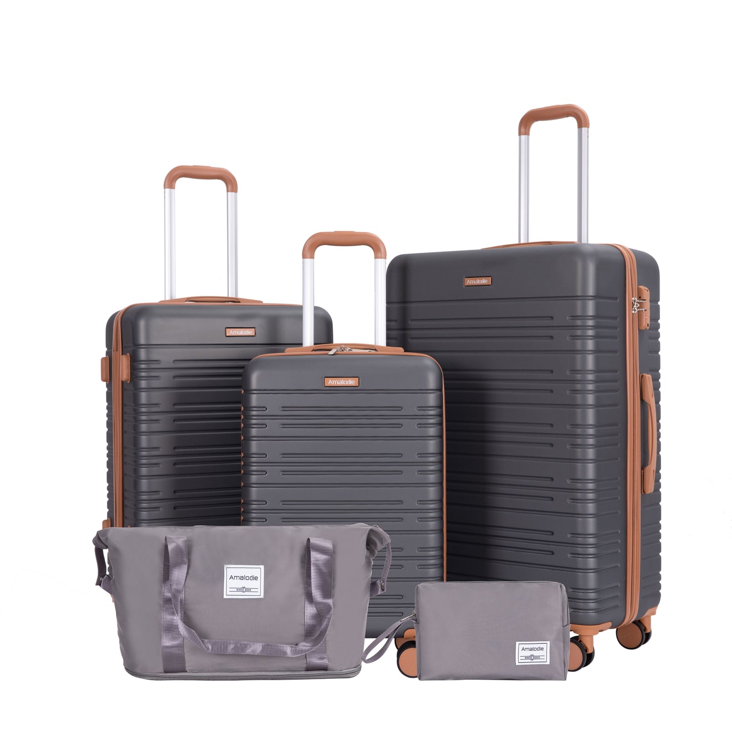 5-Piece Set (20"24"28 +a travel bag and a toiletry bag),Hard Case Spinner Wheels ABS Luggage Sets with TSA Lock Carry On Suitcase Luggage Durable Suitcase Color Matching GRAY image 2