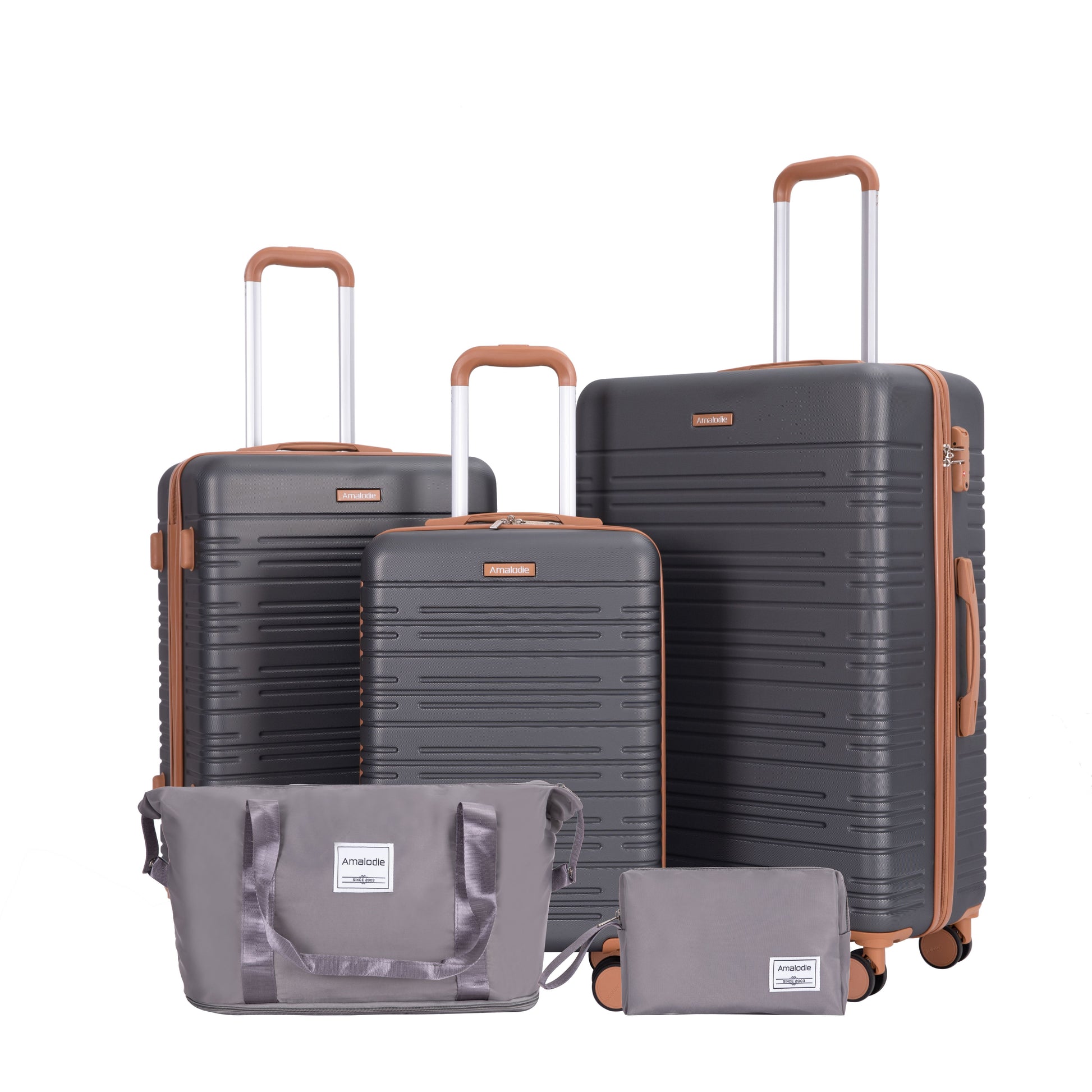 5-Piece Set (20"24"28 +a travel bag and a toiletry bag),Hard Case Spinner Wheels ABS Luggage Sets with TSA Lock Carry On Suitcase Luggage Durable Suitcase Color Matching GRAY image 2