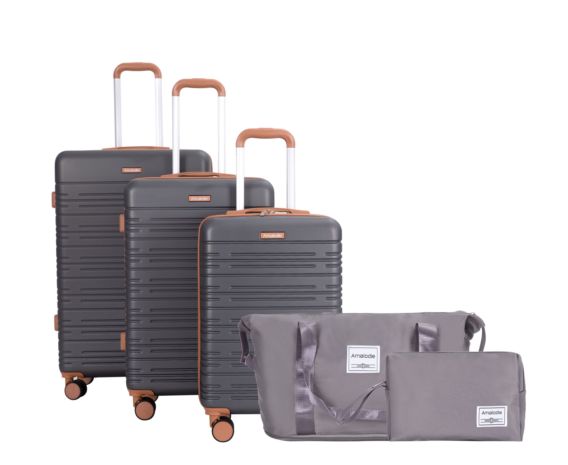 5-Piece Set (20"24"28 +a travel bag and a toiletry bag),Hard Case Spinner Wheels ABS Luggage Sets with TSA Lock Carry On Suitcase Luggage Durable Suitcase Color Matching GRAY image 3