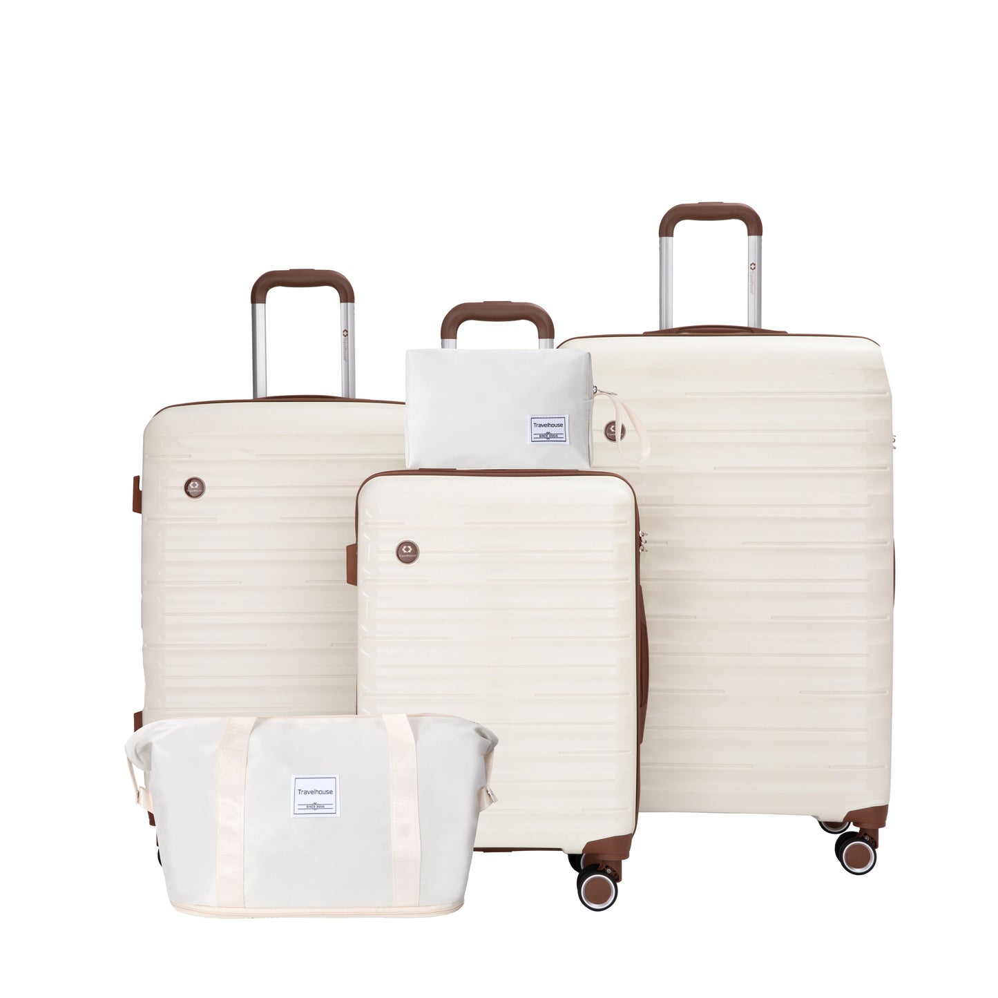 5-Piece Luggage Set,PP Hardshell Luggage Set with TSA Lock and Durable Spinner Wheels (20"24"28 +a travel bag and a toiletry bag,White) image 1