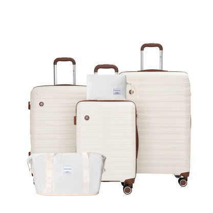 5-Piece Luggage Set,PP Hardshell Luggage Set with TSA Lock and Durable Spinner Wheels (20"24"28 +a travel bag and a toiletry bag,White) image 1