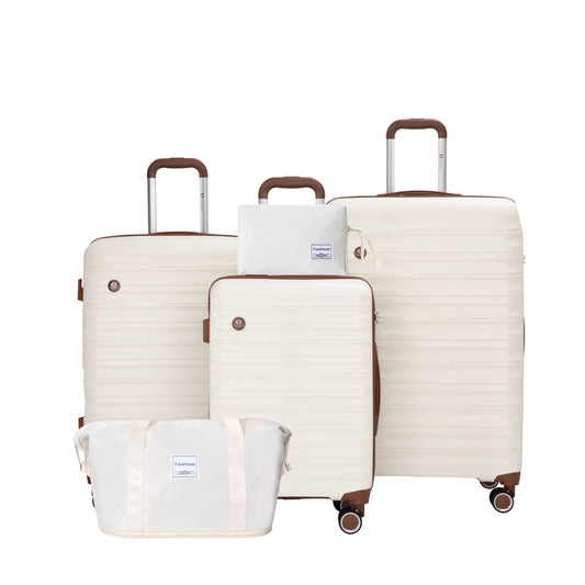 5-Piece PP Hardshell Luggage Set White - 20 24 28 inch with TSA Lock and Spinner Wheels