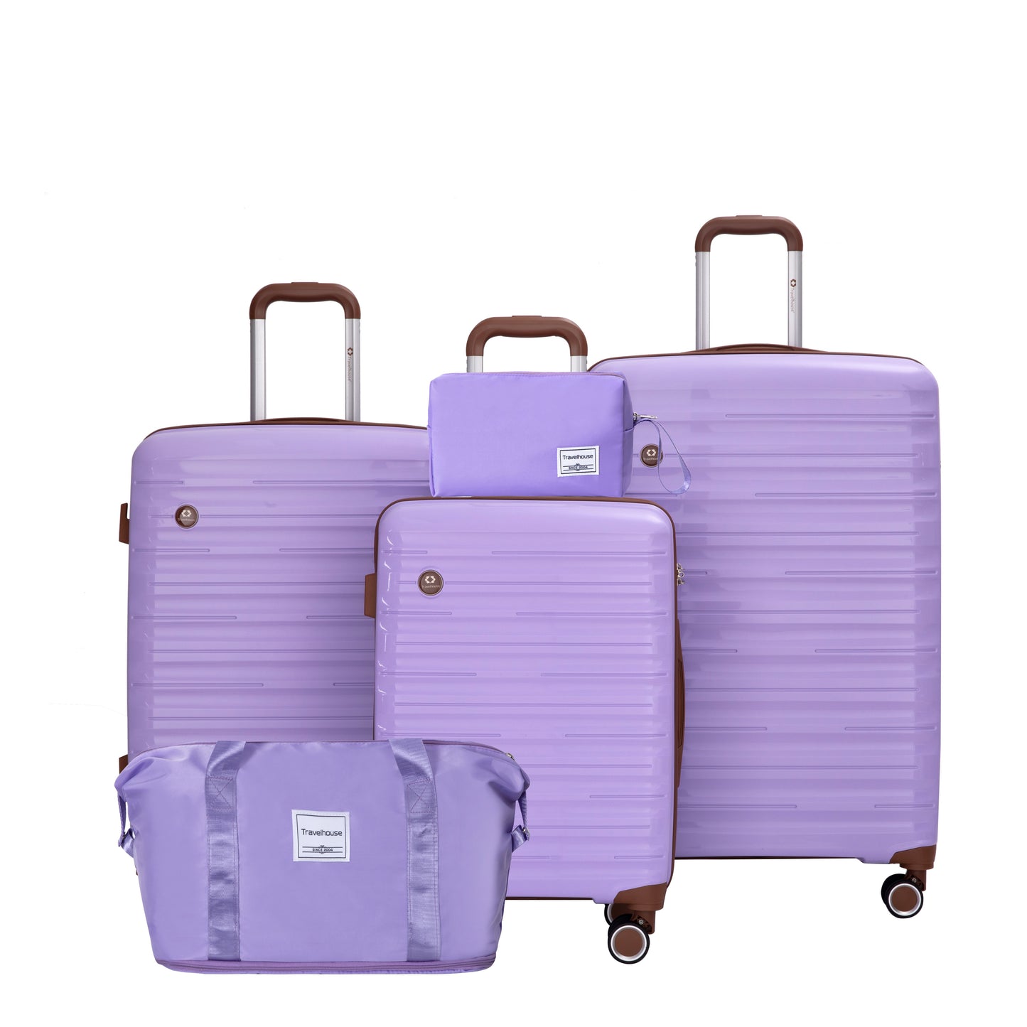 5-Piece Luggage Set,PP Hardshell Luggage Set with TSA Lock and Durable Spinner Wheels (20"24"28 +a travel bag and a toiletry bag,Lavender) image 1