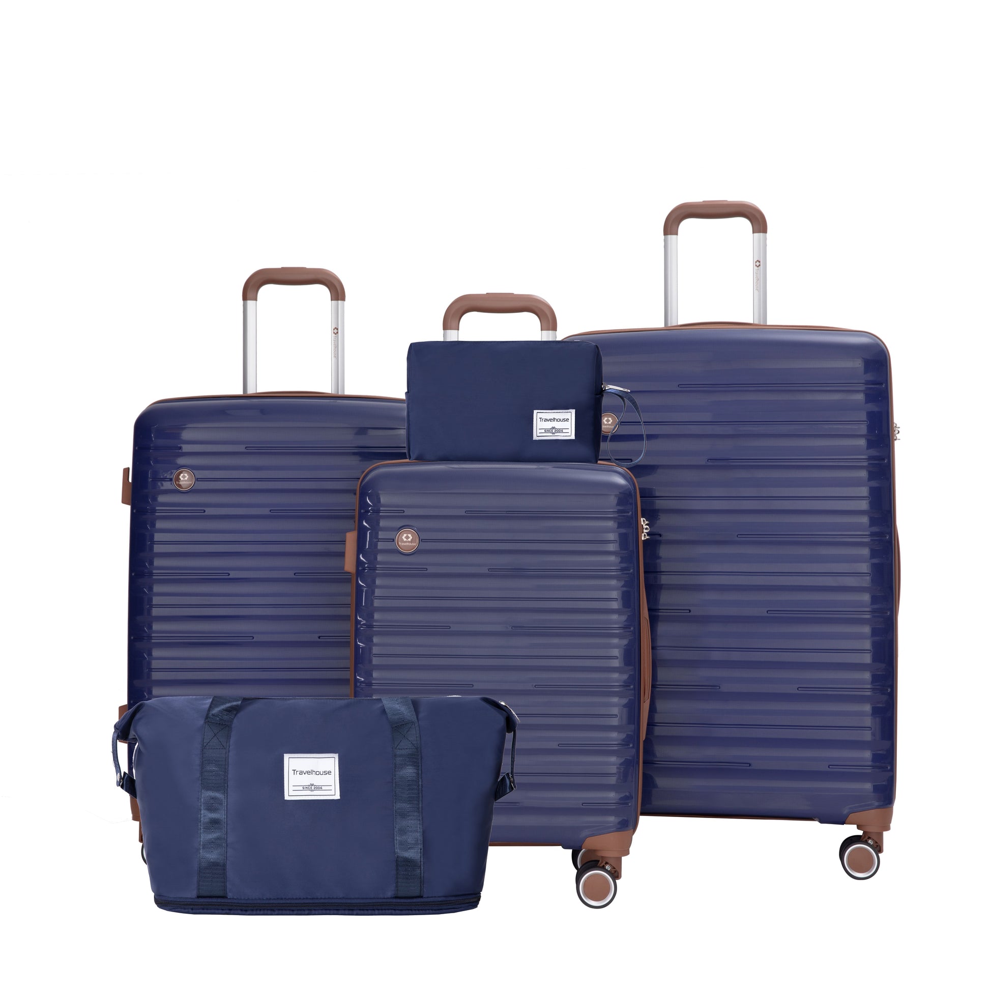 5-Piece Luggage Set,PP Hardshell Luggage Set with TSA Lock and Durable Spinner Wheels (20"24"28 +a travel bag and a toiletry bag,Blue) image 1