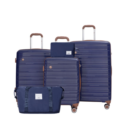 5-Piece Luggage Set,PP Hardshell Luggage Set with TSA Lock and Durable Spinner Wheels (20"24"28 +a travel bag and a toiletry bag,Blue) image 1