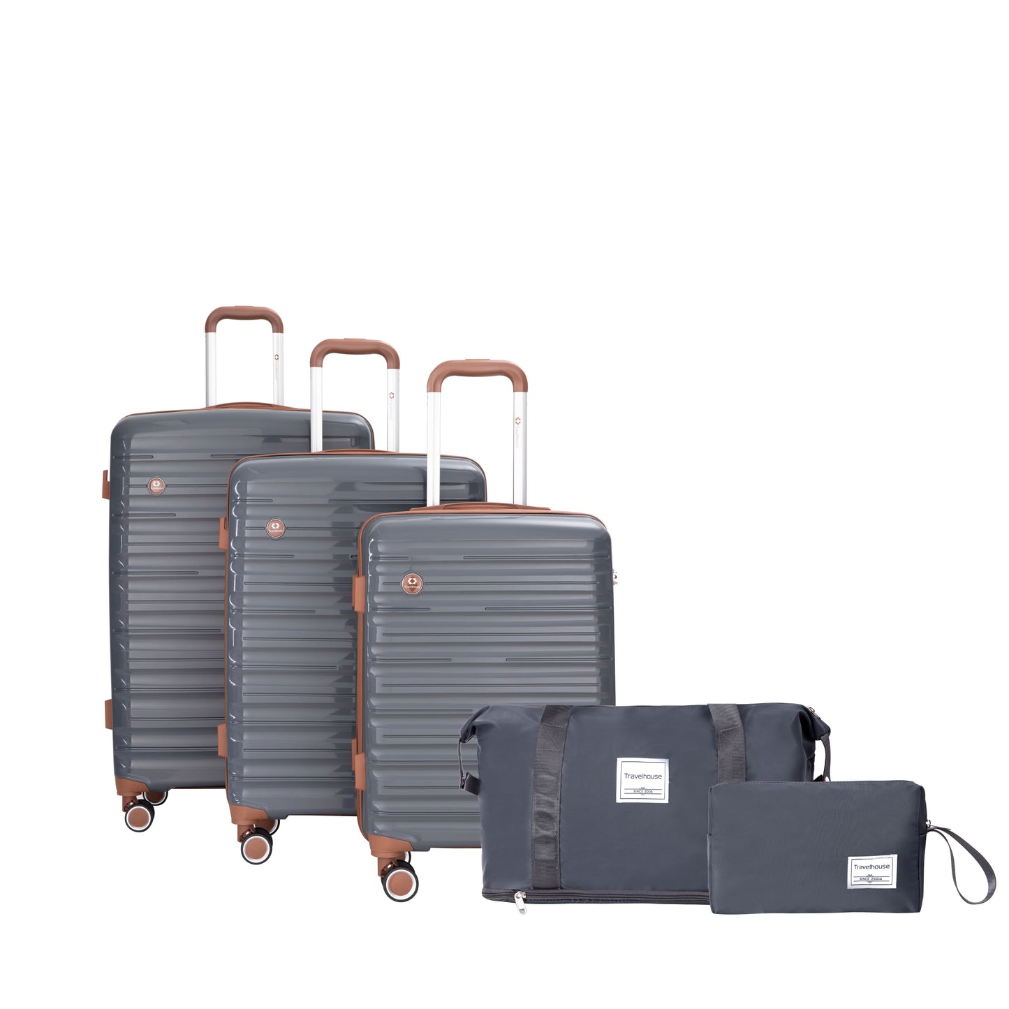 5-Piece Luggage Set,PP Hardshell Luggage Set with TSA Lock and Durable Spinner Wheels (20"24"28 +a travel bag and a toiletry bag,Dark Grey) image 1