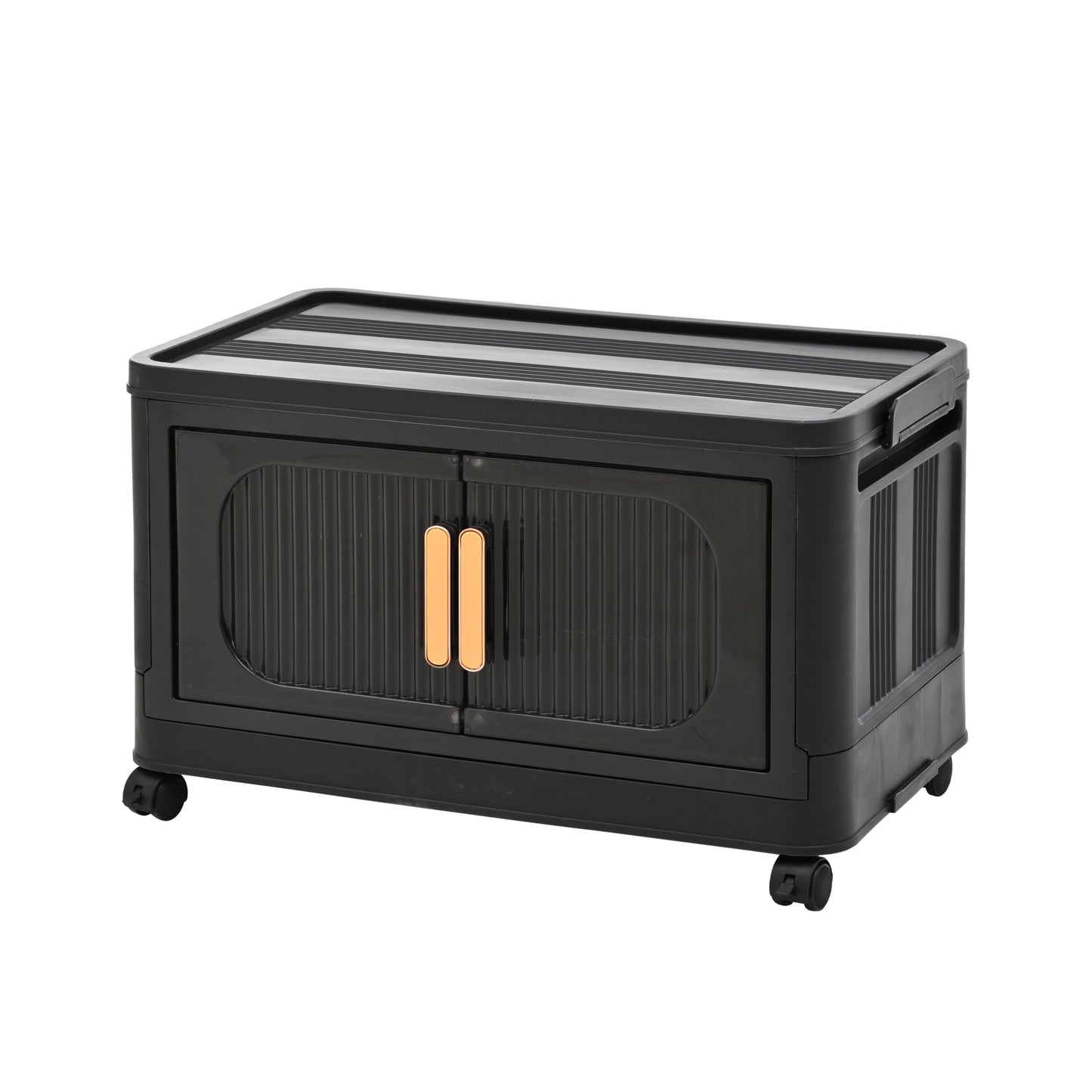 Black,20" Side Wide Folding Storage Cabinet,4 Tiers,19.69"×11.81"×40.55",Collapsible Storage Bins with Magnetic Door, Plastic Storage Cabinet with Wheels image 2