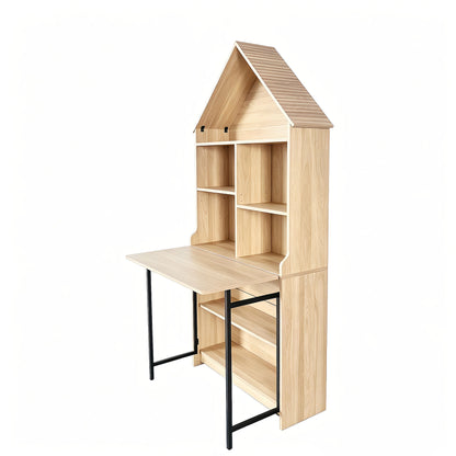 Folding Craft Desk with Storage Shelves, Convertible Hideaway Desk to Bookshelf, Foldable Desk with Storage, Disappearing Desk for Small Spaces, Multifunctional Converted Craft Table, Vanity Desk image 11