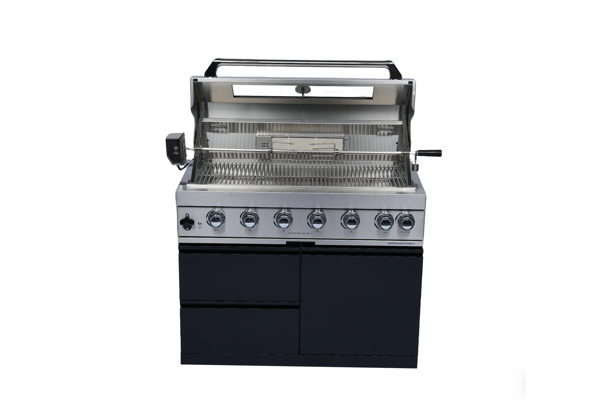 96-Inch 6-Burner 85000 BTU Deluxe Stainless Steel Gas Outdoor Kitchen Bar Barbecue Island Grill + Wine Cooler Compact Refrigerator + Rotisserie + Stainless Steel Countert + Storage Cabinets & Drawers image 5
