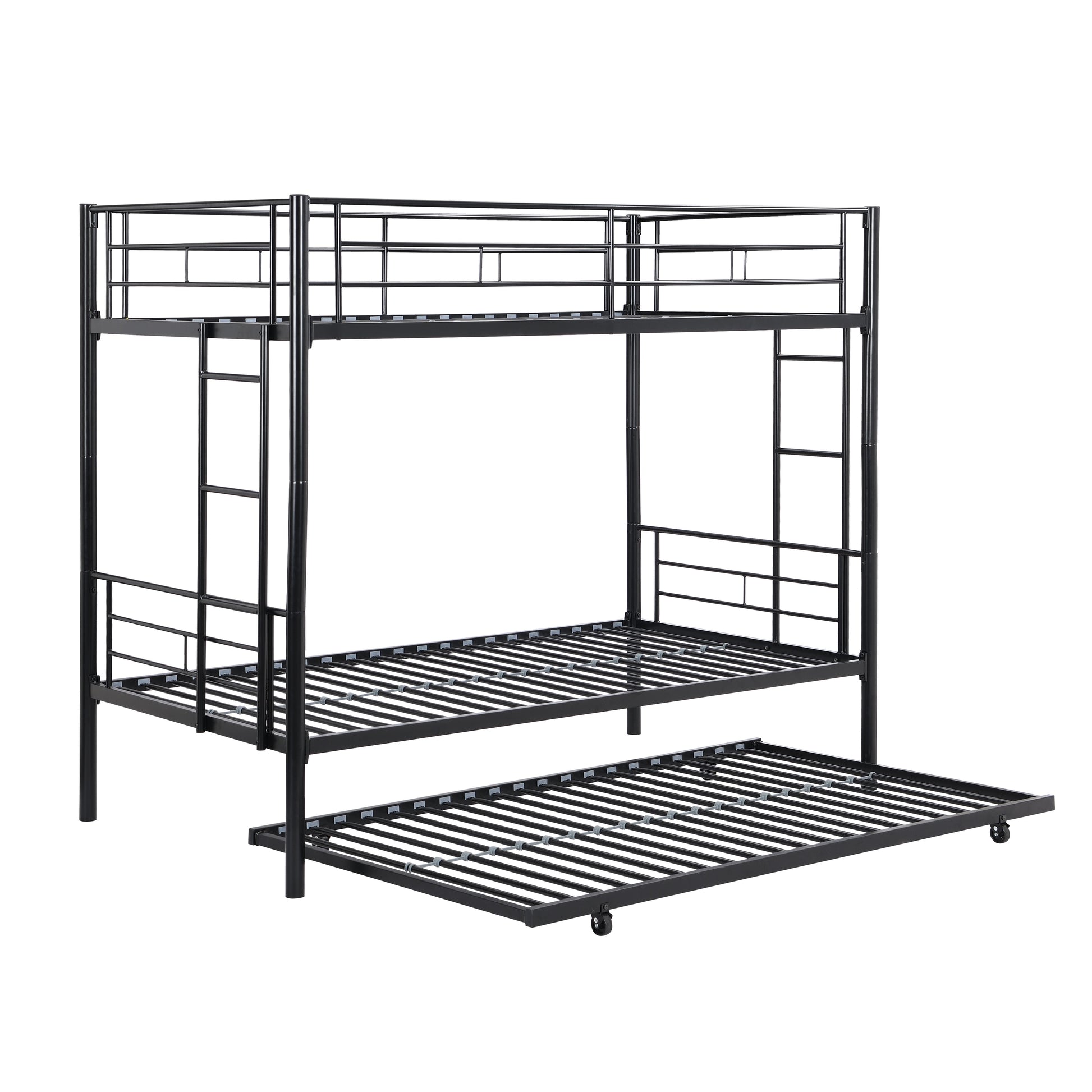 Twin Over Twin Metal Bunk Bed with trundle Black image 8