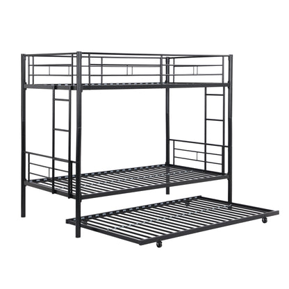 Twin Over Twin Metal Bunk Bed with trundle Black image 8