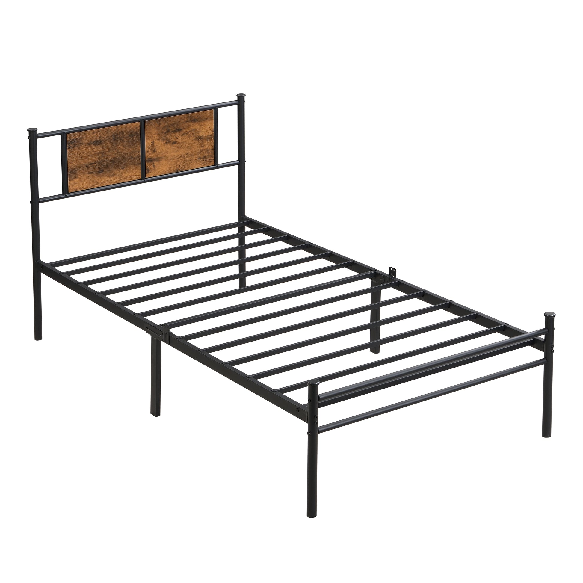 Twin Size metal bedframe,Headboard with wood panel decoration,black image 5