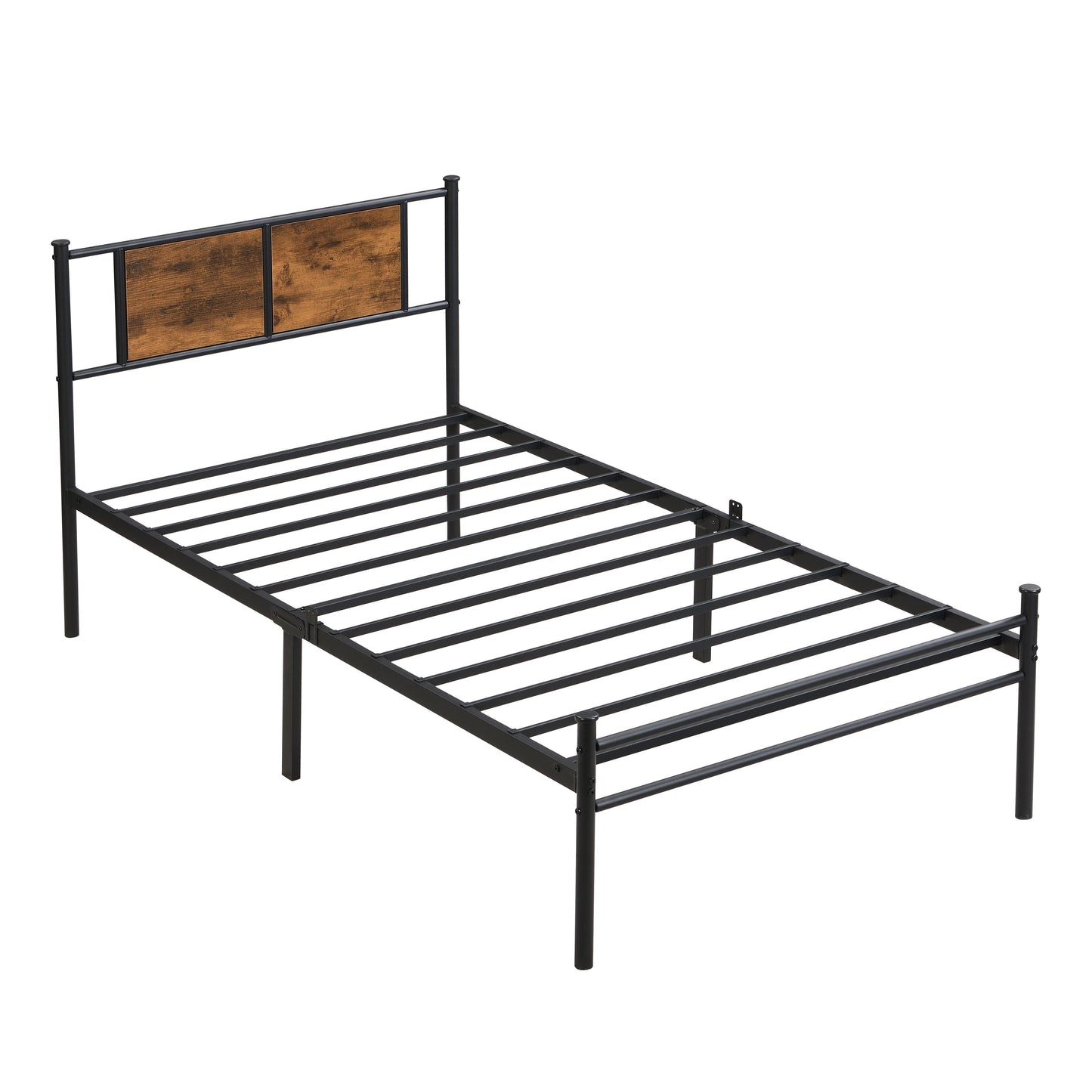 Twin Size metal bedframe,Headboard with wood panel decoration,black image 5