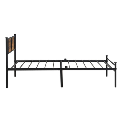 Twin Size metal bedframe,Headboard with wood panel decoration,black image 8