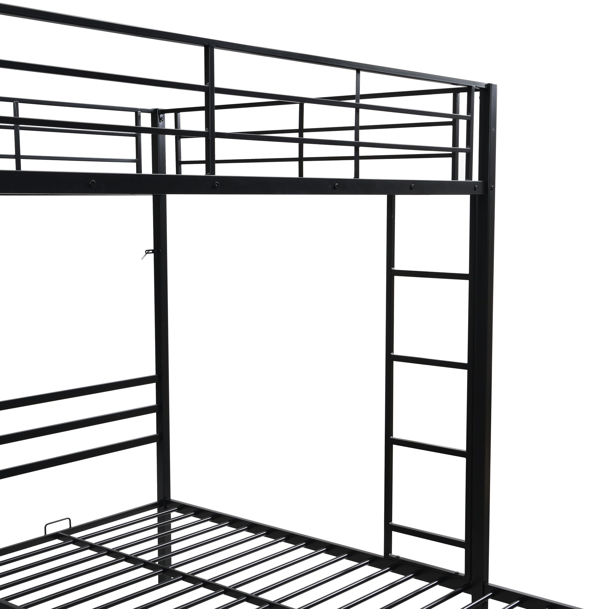 Full Over Twin Over Twin Bunk Bed,Triple Bunk Bed With a vertical ladder, Metal Frame Bunk Bed with Safety Rail, Full Over Twin Over Twin Triple Bunk image 10