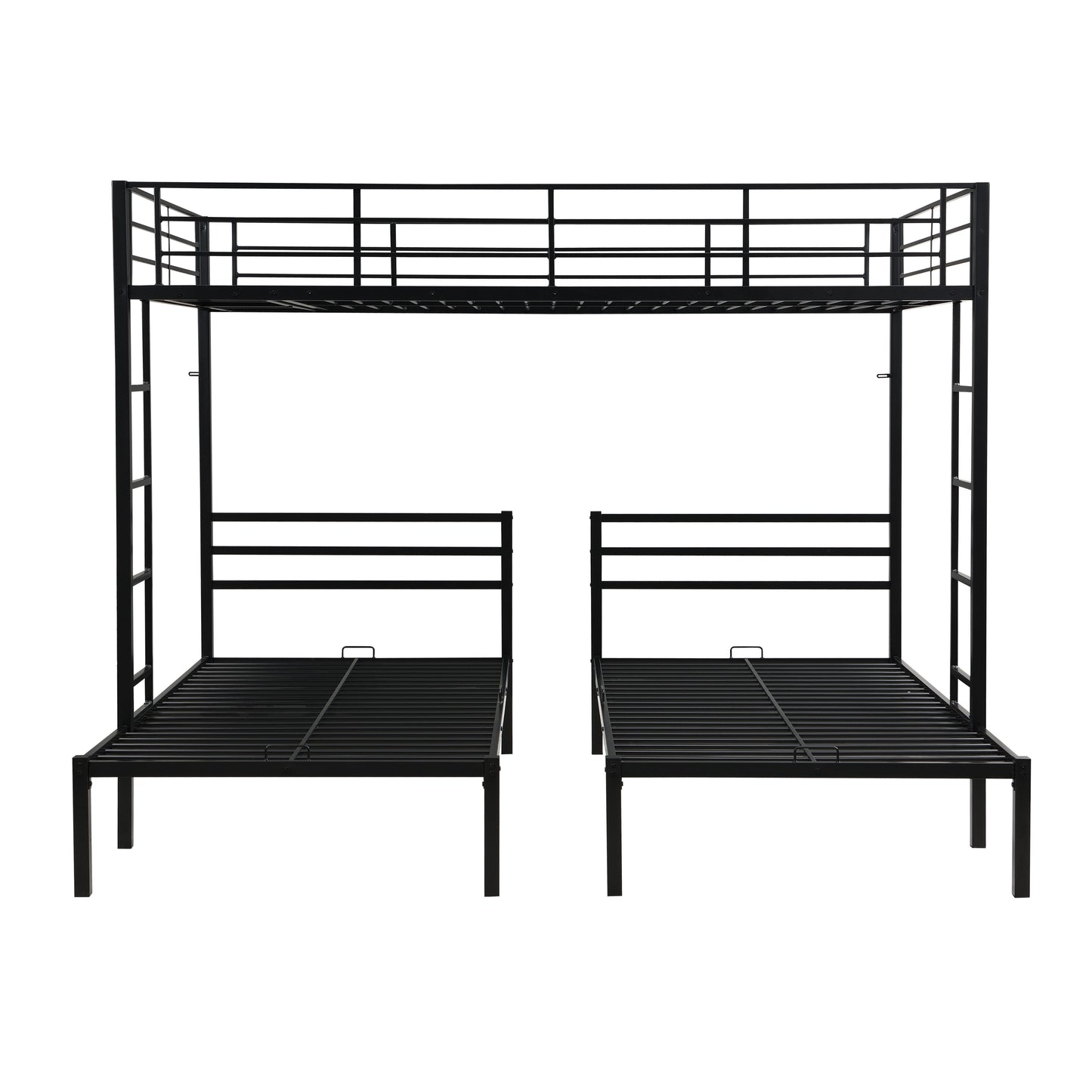 Full Over Twin Over Twin Bunk Bed,Triple Bunk Bed With a vertical ladder, Metal Frame Bunk Bed with Safety Rail, Full Over Twin Over Twin Triple Bunk image 3