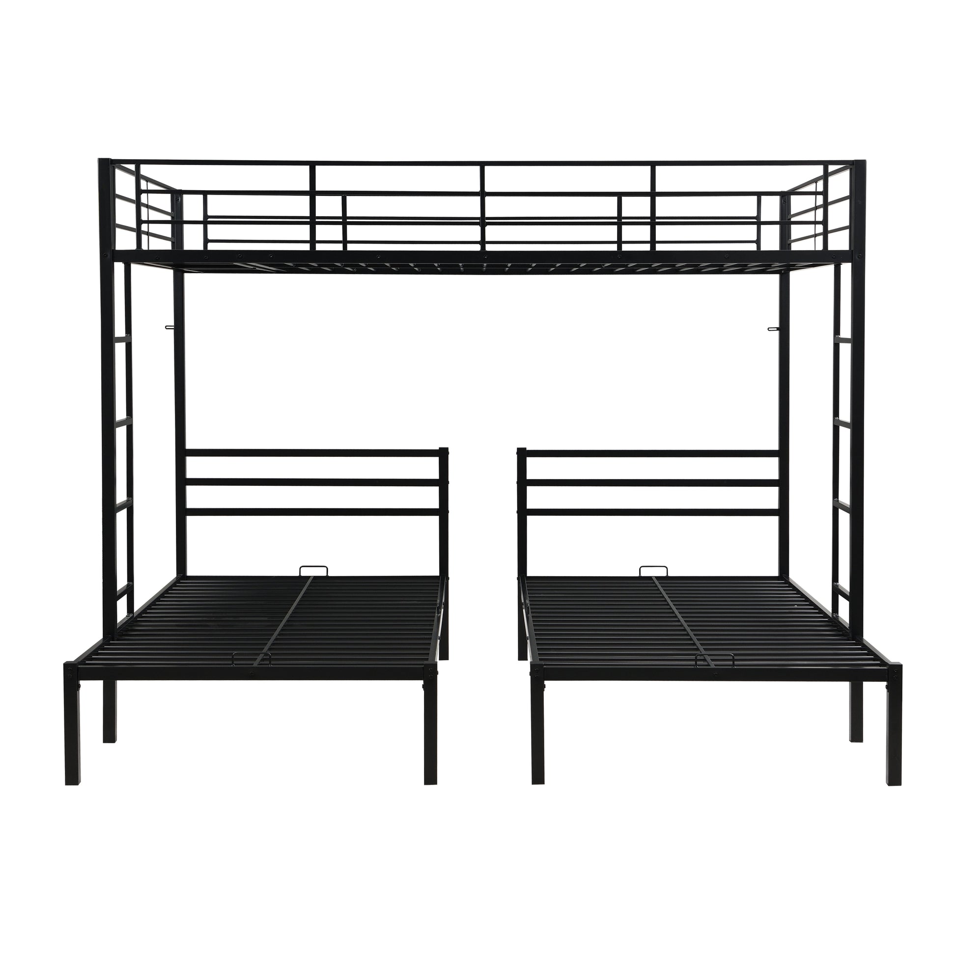 Full Over Twin Over Twin Bunk Bed,Triple Bunk Bed With a vertical ladder, Metal Frame Bunk Bed with Safety Rail, Full Over Twin Over Twin Triple Bunk image 3