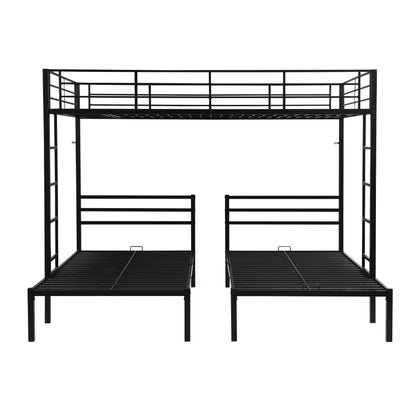 Full Over Twin Over Twin Bunk Bed,Triple Bunk Bed With a vertical ladder, Metal Frame Bunk Bed with Safety Rail, Full Over Twin Over Twin Triple Bunk image 3