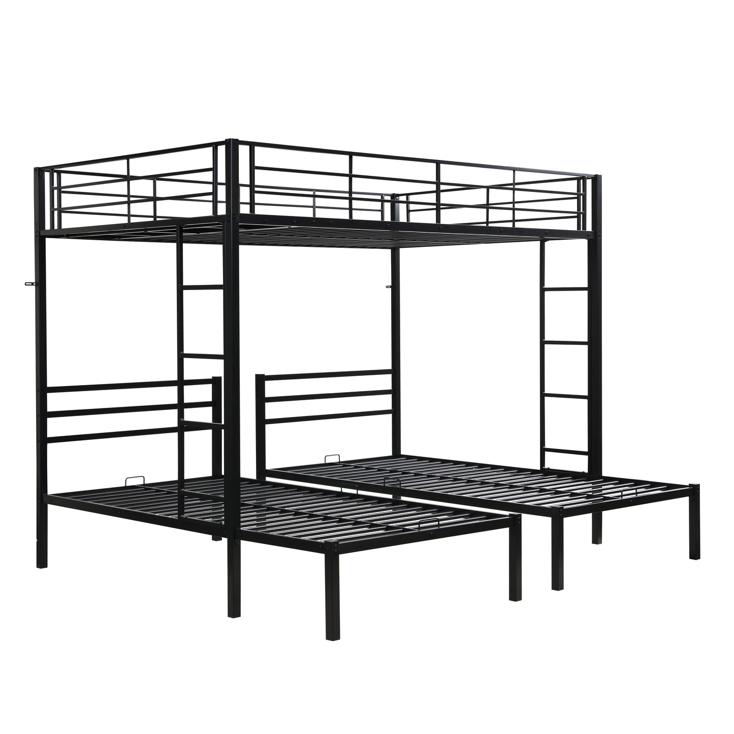 Full Over Twin Over Twin Bunk Bed,Triple Bunk Bed With a vertical ladder, Metal Frame Bunk Bed with Safety Rail, Full Over Twin Over Twin Triple Bunk image 4