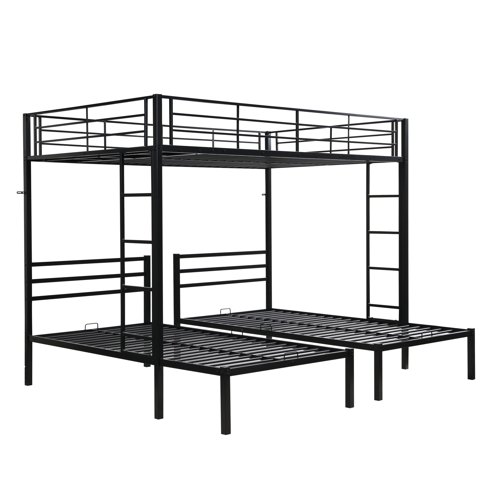 Full Over Twin Over Twin Bunk Bed,Triple Bunk Bed With a vertical ladder, Metal Frame Bunk Bed with Safety Rail, Full Over Twin Over Twin Triple Bunk image 4