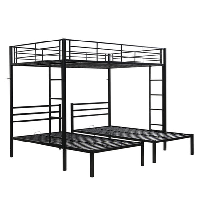 Full Over Twin Over Twin Bunk Bed,Triple Bunk Bed With a vertical ladder, Metal Frame Bunk Bed with Safety Rail, Full Over Twin Over Twin Triple Bunk image 4