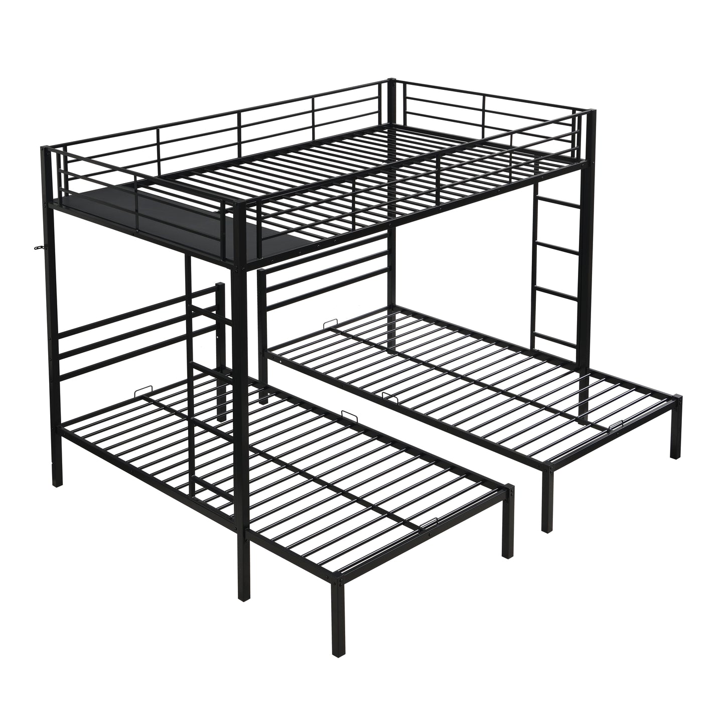 Full Over Twin Over Twin Bunk Bed,Triple Bunk Bed With a vertical ladder, Metal Frame Bunk Bed with Safety Rail, Full Over Twin Over Twin Triple Bunk image 5