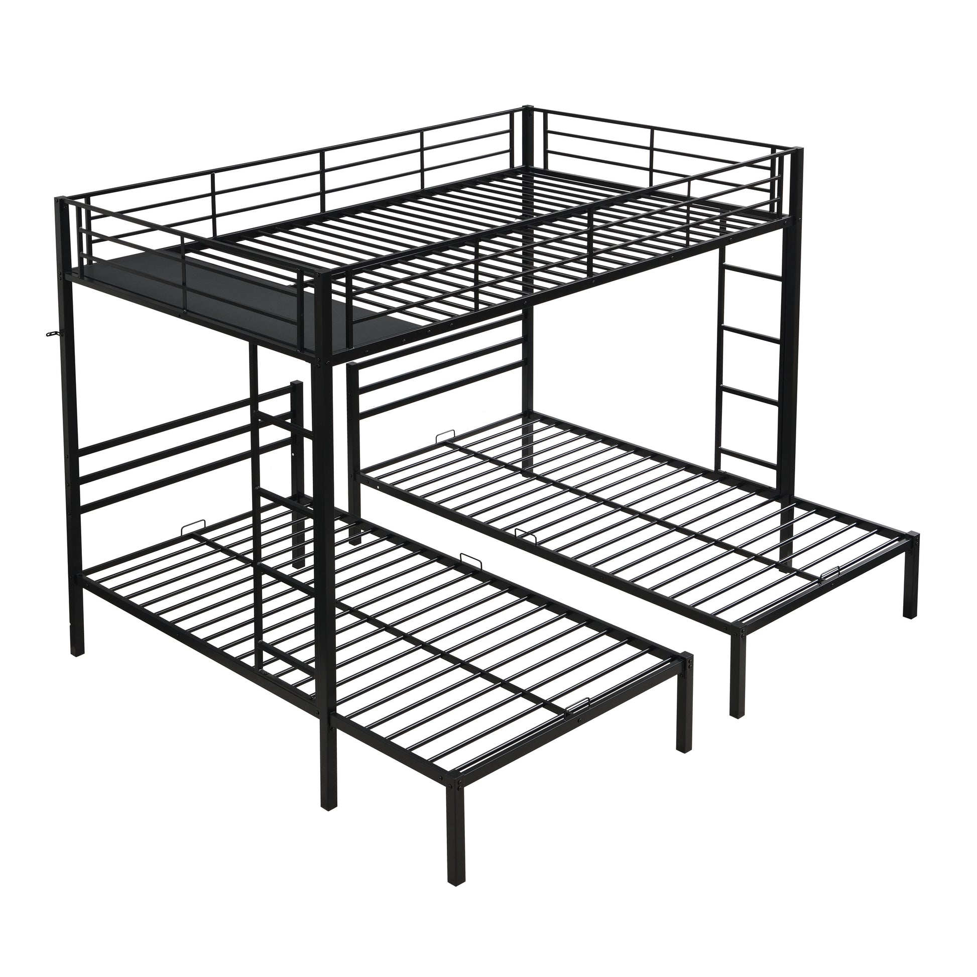 Full Over Twin Over Twin Bunk Bed,Triple Bunk Bed With a vertical ladder, Metal Frame Bunk Bed with Safety Rail, Full Over Twin Over Twin Triple Bunk image 5