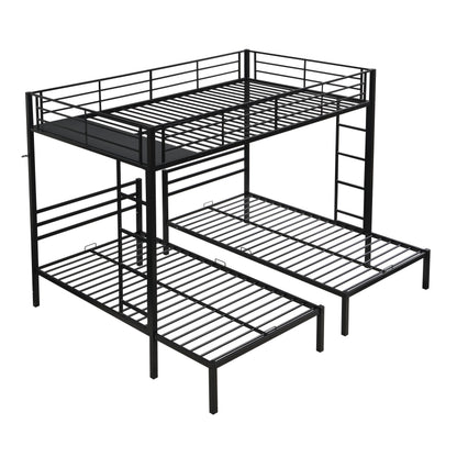 Full Over Twin Over Twin Bunk Bed,Triple Bunk Bed With a vertical ladder, Metal Frame Bunk Bed with Safety Rail, Full Over Twin Over Twin Triple Bunk image 5