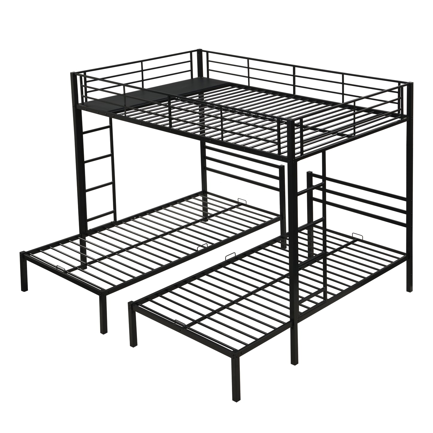Full Over Twin Over Twin Bunk Bed,Triple Bunk Bed With a vertical ladder, Metal Frame Bunk Bed with Safety Rail, Full Over Twin Over Twin Triple Bunk image 6