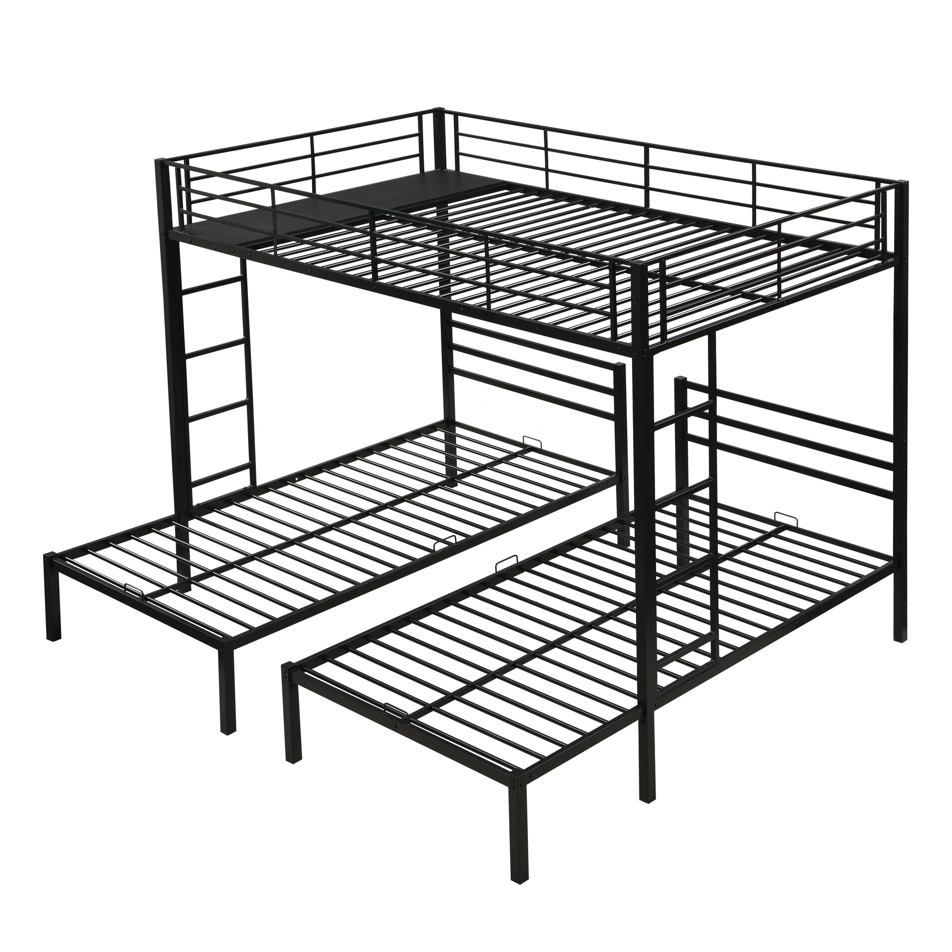 Full Over Twin Over Twin Bunk Bed,Triple Bunk Bed With a vertical ladder, Metal Frame Bunk Bed with Safety Rail, Full Over Twin Over Twin Triple Bunk image 6