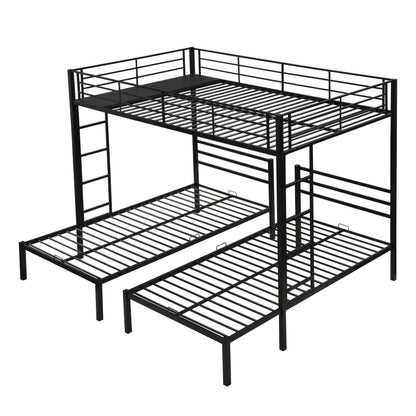 Full Over Twin Over Twin Bunk Bed,Triple Bunk Bed With a vertical ladder, Metal Frame Bunk Bed with Safety Rail, Full Over Twin Over Twin Triple Bunk image 6