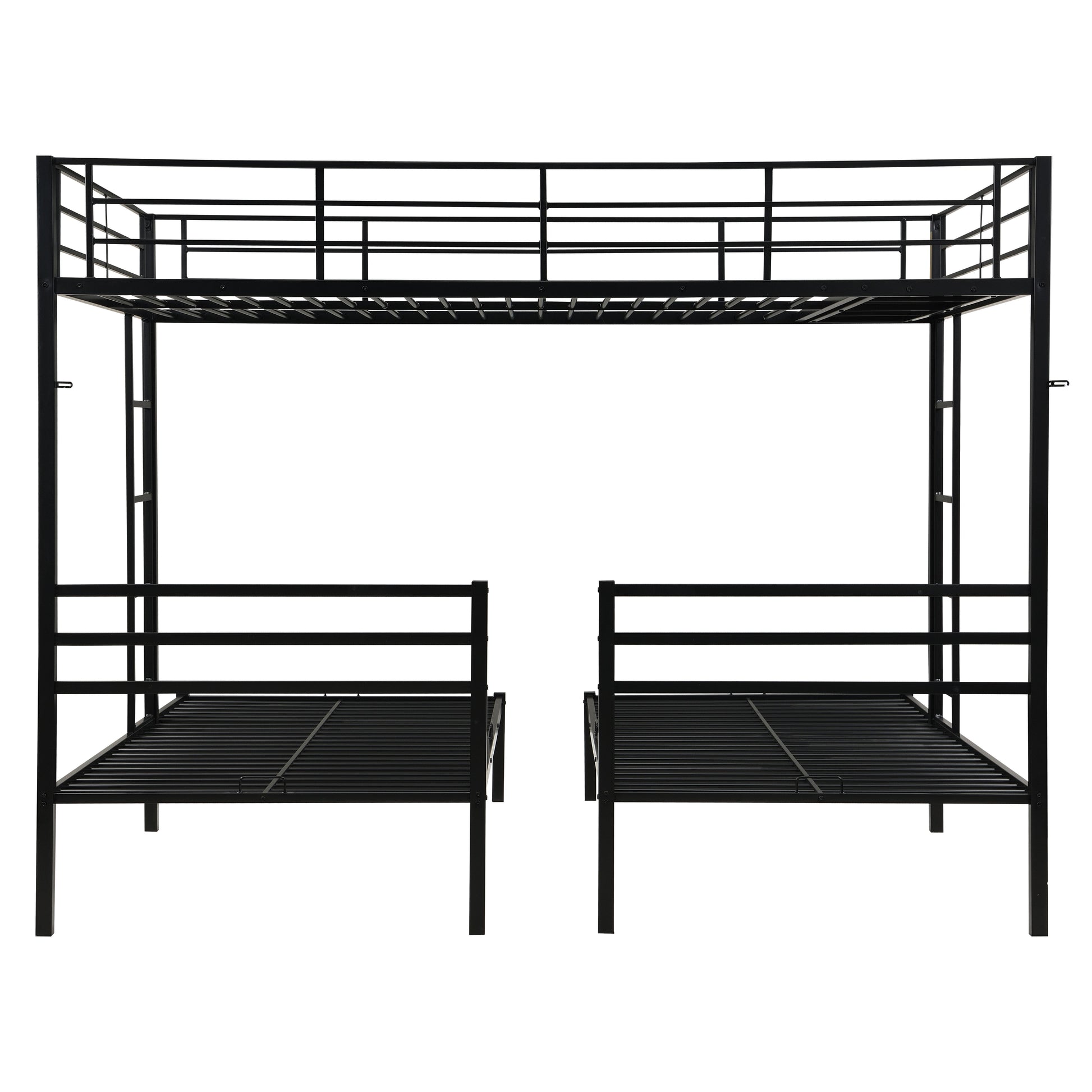 Full Over Twin Over Twin Bunk Bed,Triple Bunk Bed With a vertical ladder, Metal Frame Bunk Bed with Safety Rail, Full Over Twin Over Twin Triple Bunk image 7