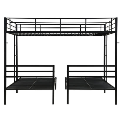 Full Over Twin Over Twin Bunk Bed,Triple Bunk Bed With a vertical ladder, Metal Frame Bunk Bed with Safety Rail, Full Over Twin Over Twin Triple Bunk image 7