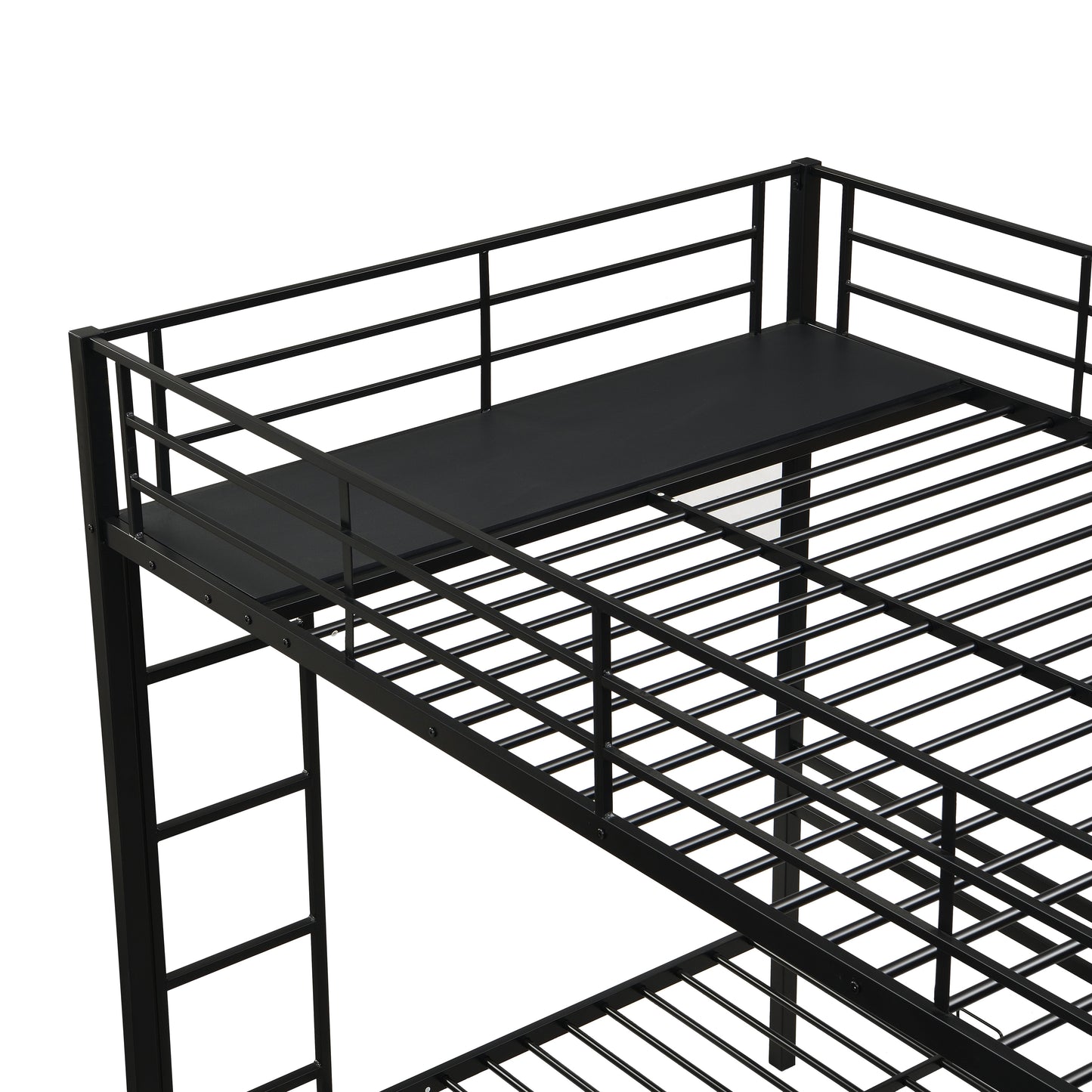 Full Over Twin Over Twin Bunk Bed,Triple Bunk Bed With a vertical ladder, Metal Frame Bunk Bed with Safety Rail, Full Over Twin Over Twin Triple Bunk image 9
