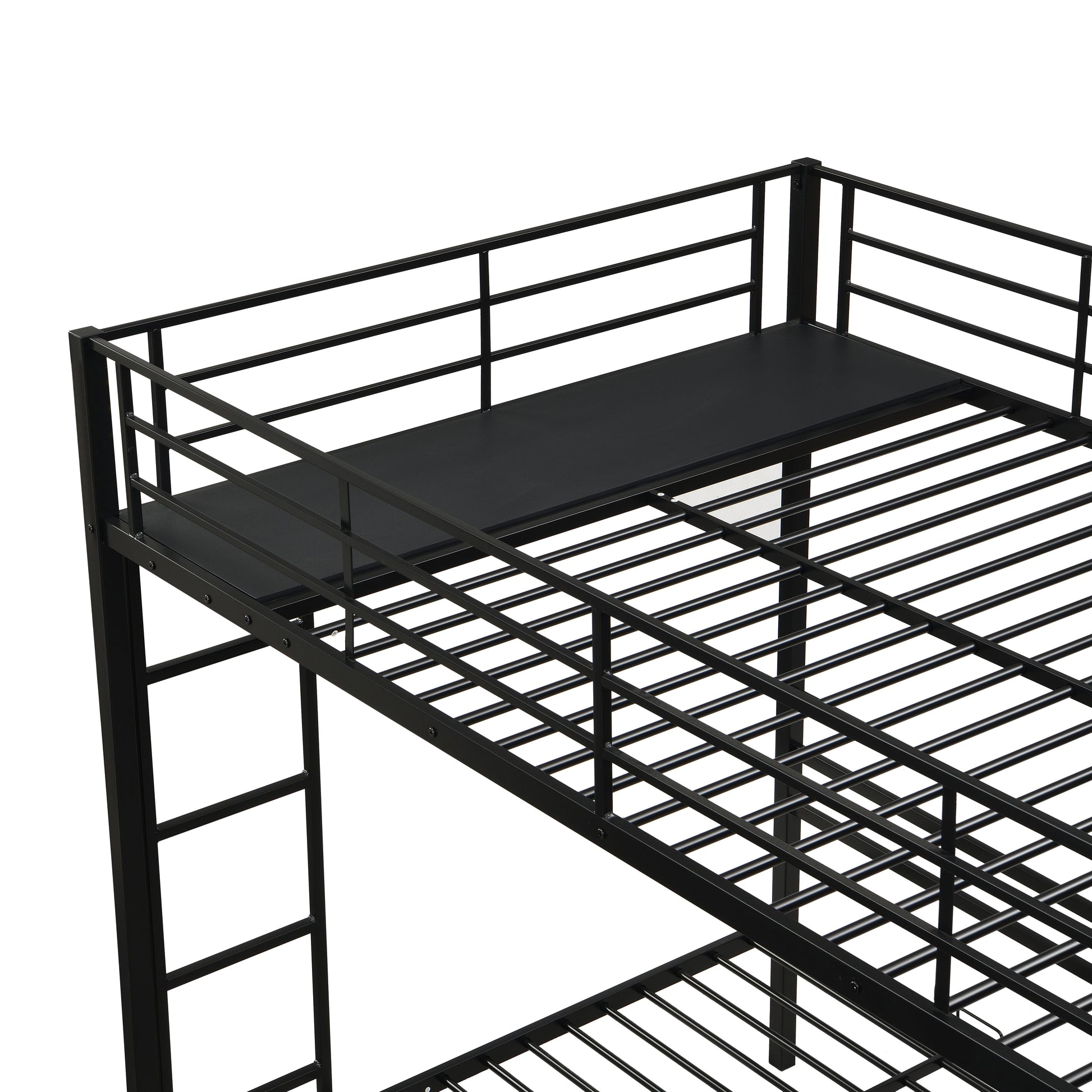 Full Over Twin Over Twin Bunk Bed,Triple Bunk Bed With a vertical ladder, Metal Frame Bunk Bed with Safety Rail, Full Over Twin Over Twin Triple Bunk image 9