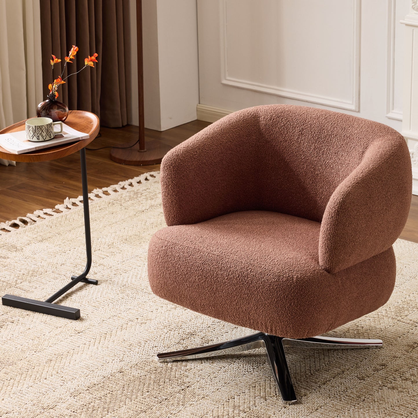 Cuddle-style leisure swivel sofa chair, suitable for balconies, studies and living rooms, Red image 1