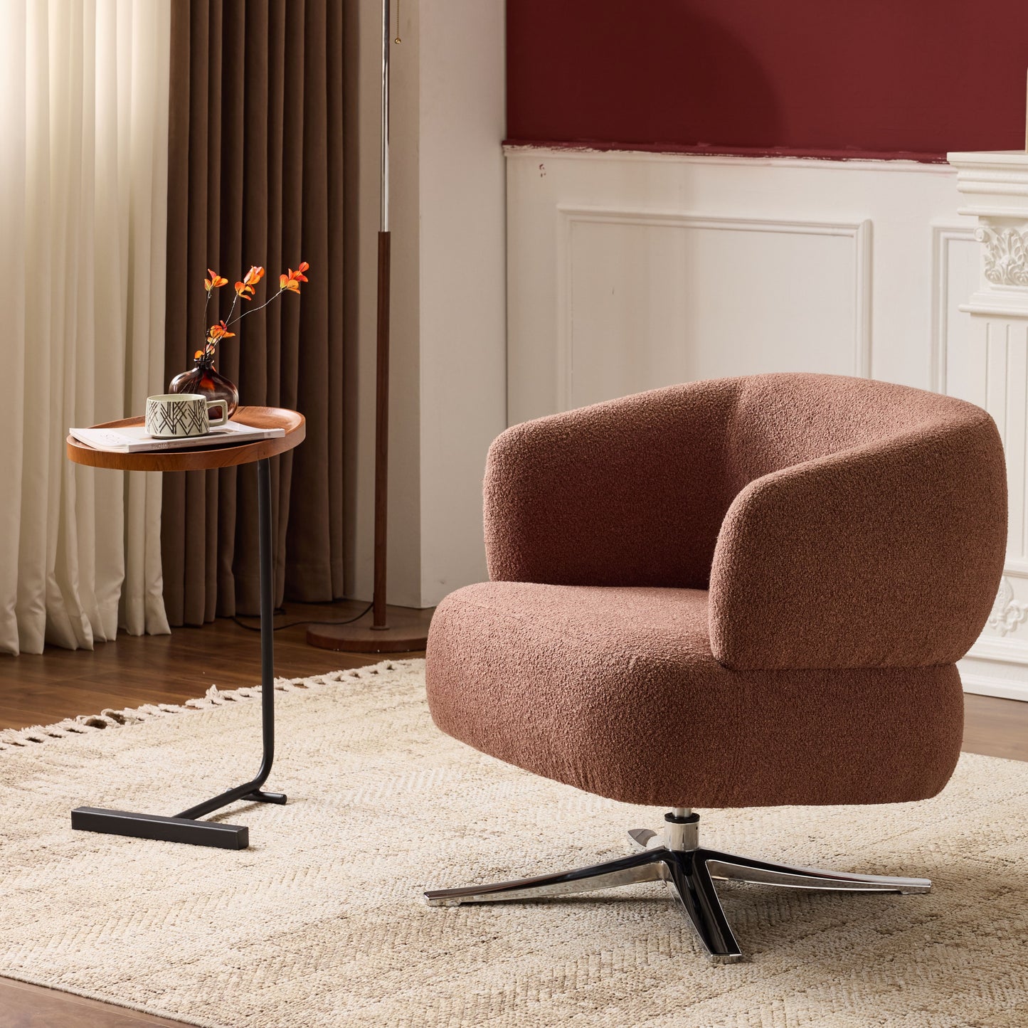 Cuddle-style leisure swivel sofa chair, suitable for balconies, studies and living rooms, Red image 12
