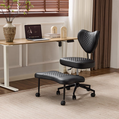 Meditation chair, an ergonomic cross-legged seating chair with lumbar support and a height-adjustable seat cushion, ideal for people engaged in high-intensity office work. Black image 11