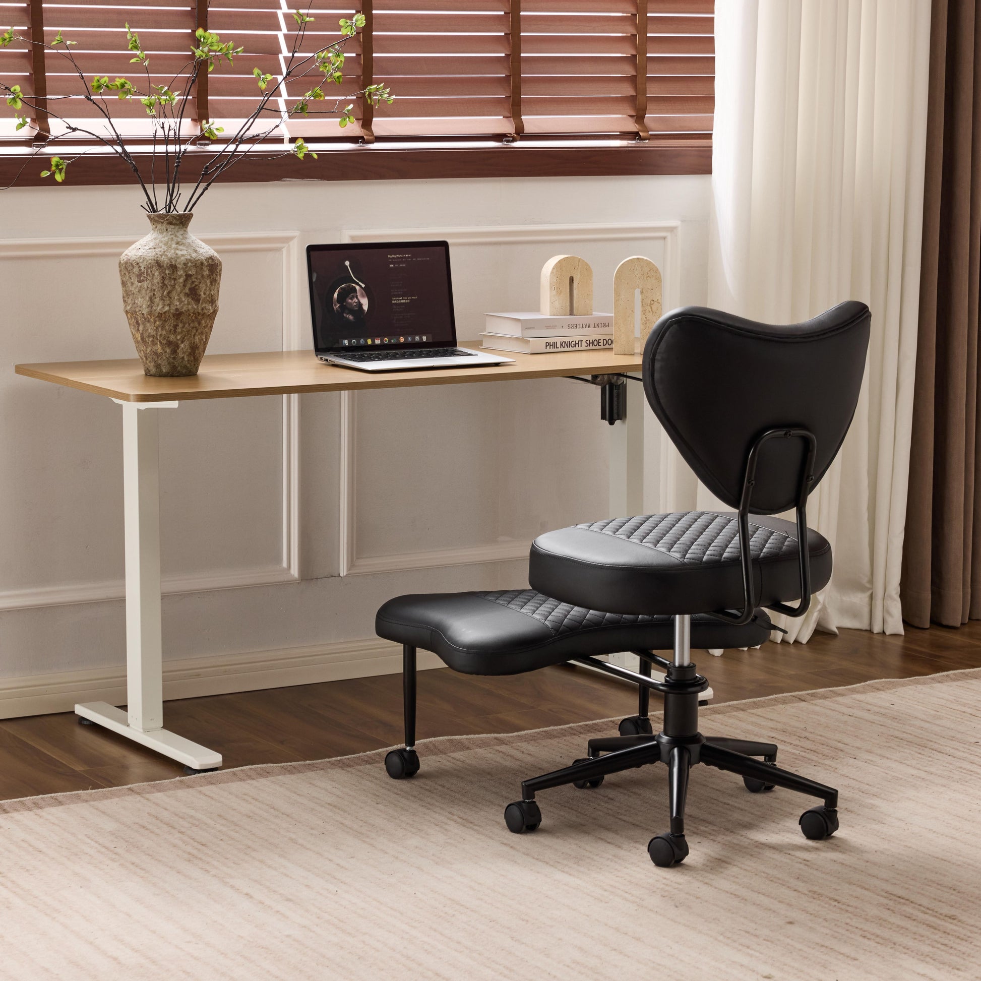 Meditation chair, an ergonomic cross-legged seating chair with lumbar support and a height-adjustable seat cushion, ideal for people engaged in high-intensity office work. Black image 12