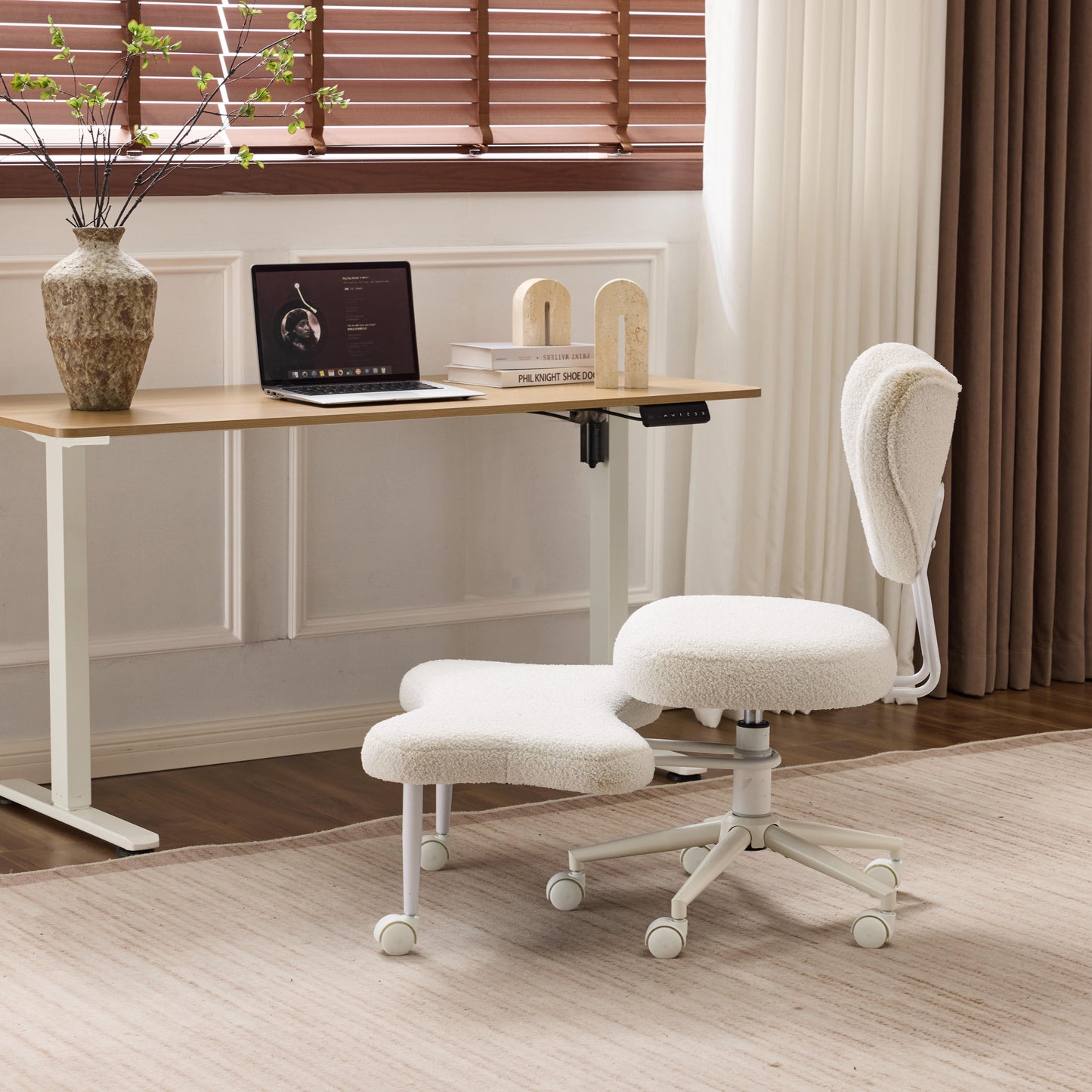 Meditation chair, an ergonomic cross-legged seating chair with lumbar support and a height-adjustable seat cushion, ideal for people engaged in high-intensity office work. Beige image 10
