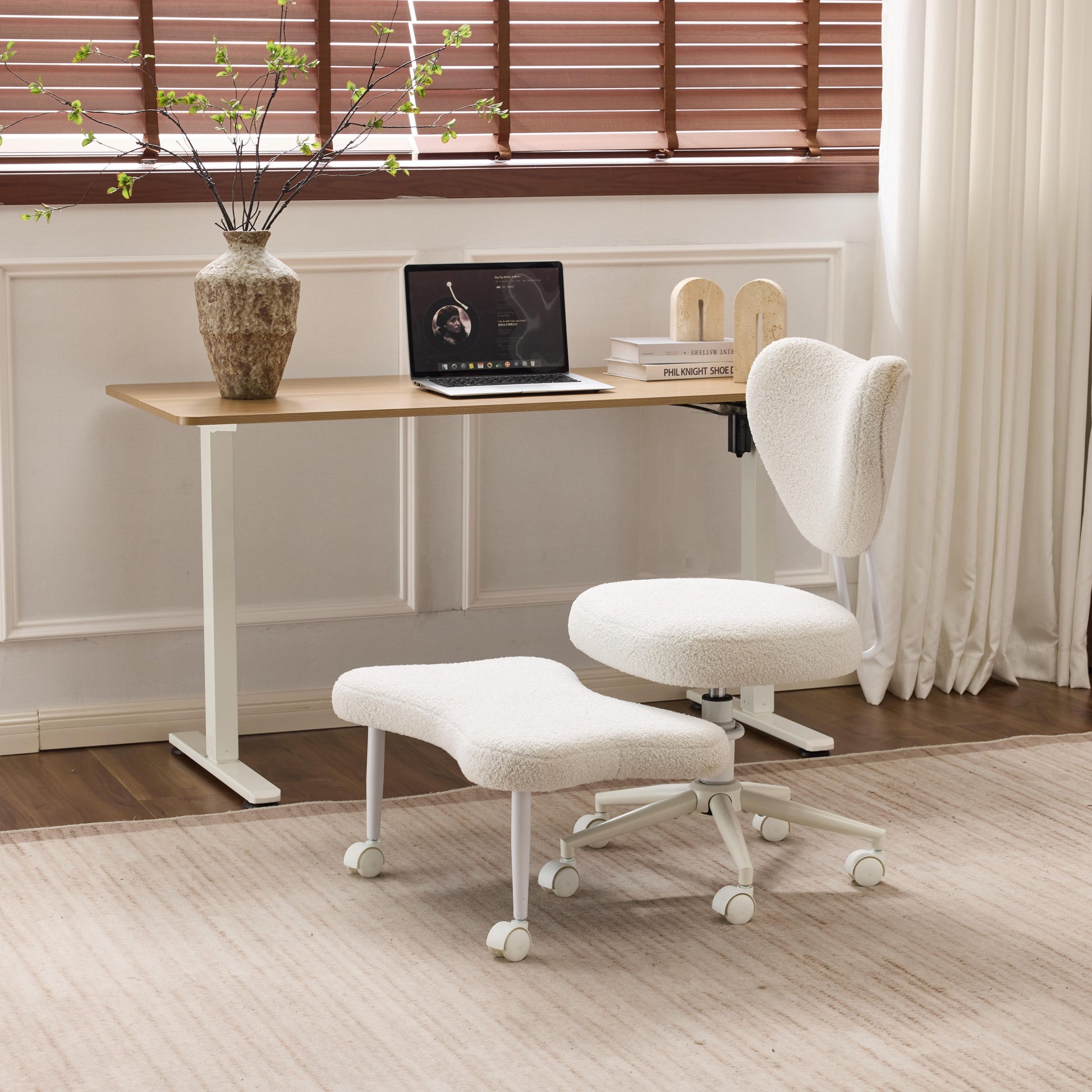 Meditation chair, an ergonomic cross-legged seating chair with lumbar support and a height-adjustable seat cushion, ideal for people engaged in high-intensity office work. Beige image 8