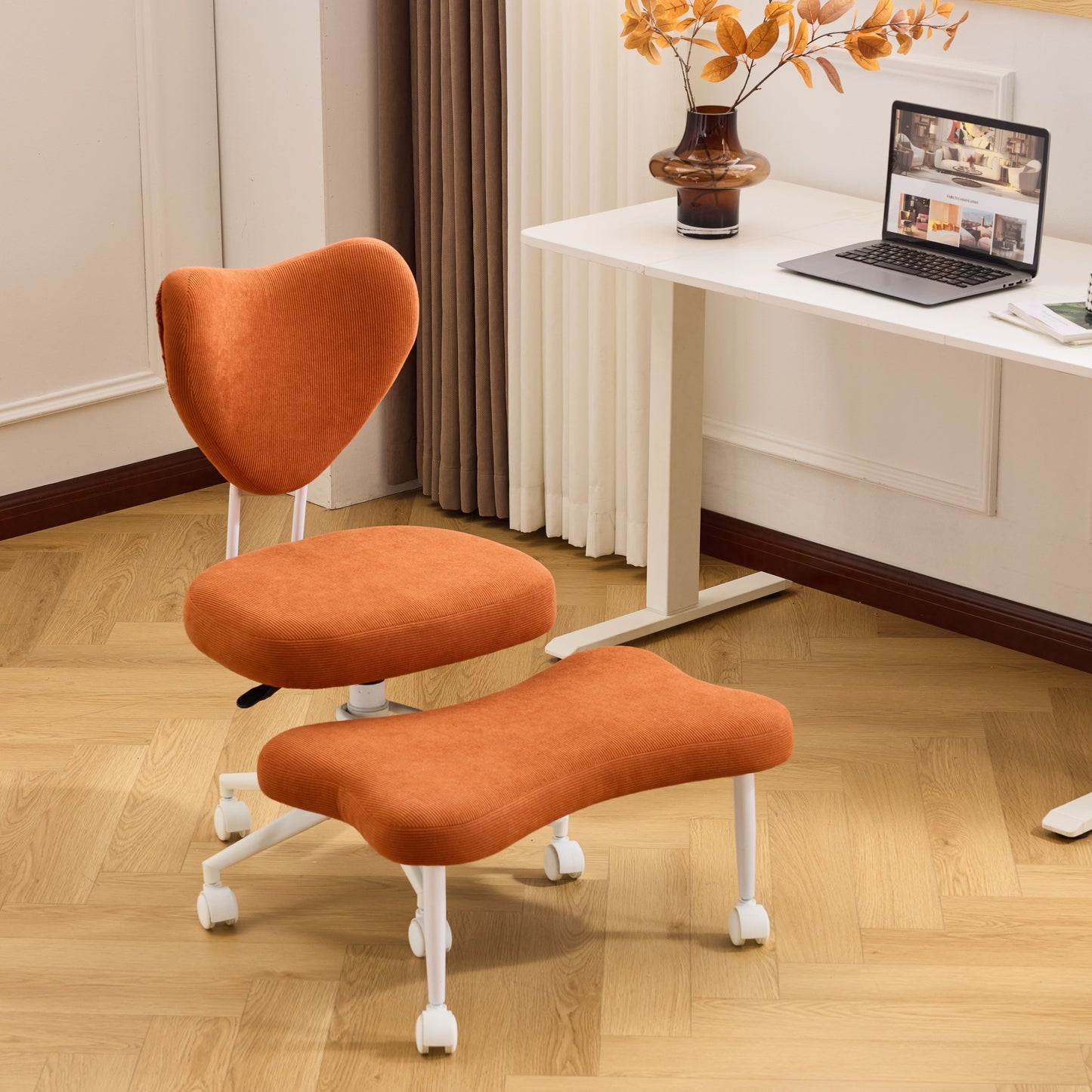 Meditation chair, an ergonomic cross-legged seating chair with lumbar support and a height-adjustable seat cushion, ideal for people engaged in high-intensity office work. ORANGE image 1