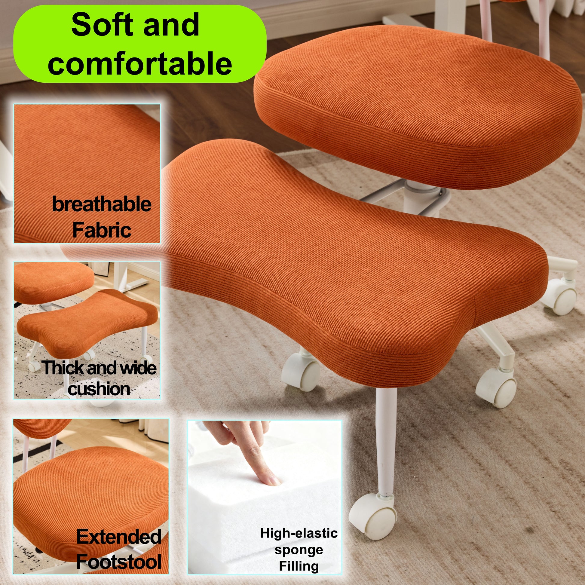 Meditation chair, an ergonomic cross-legged seating chair with lumbar support and a height-adjustable seat cushion, ideal for people engaged in high-intensity office work. ORANGE image 5