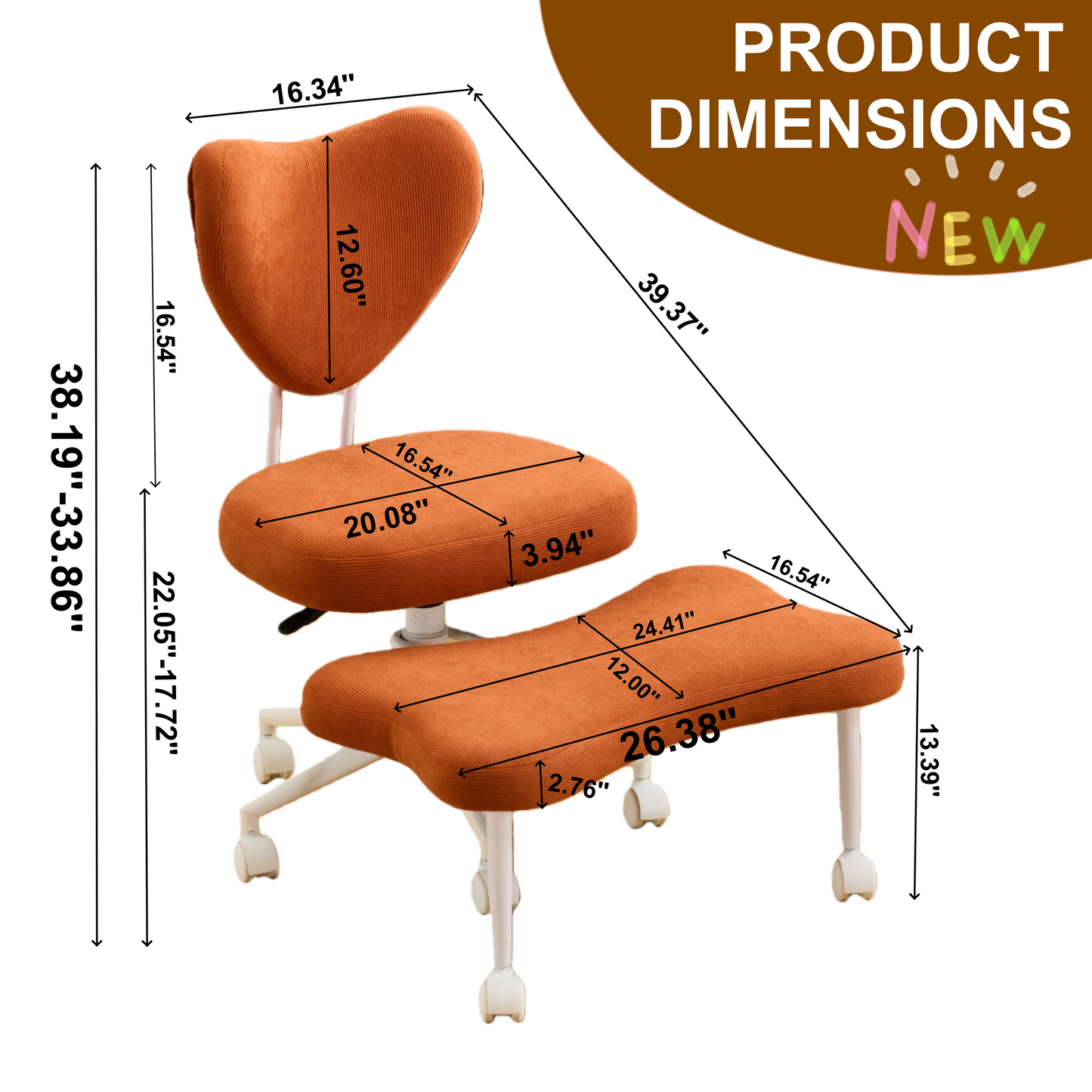 Meditation chair, an ergonomic cross-legged seating chair with lumbar support and a height-adjustable seat cushion, ideal for people engaged in high-intensity office work. ORANGE image 6
